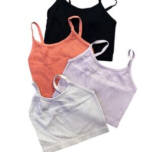 Ardene Ribbed Crop Tank Tops - Black, Coral, Lilac, White